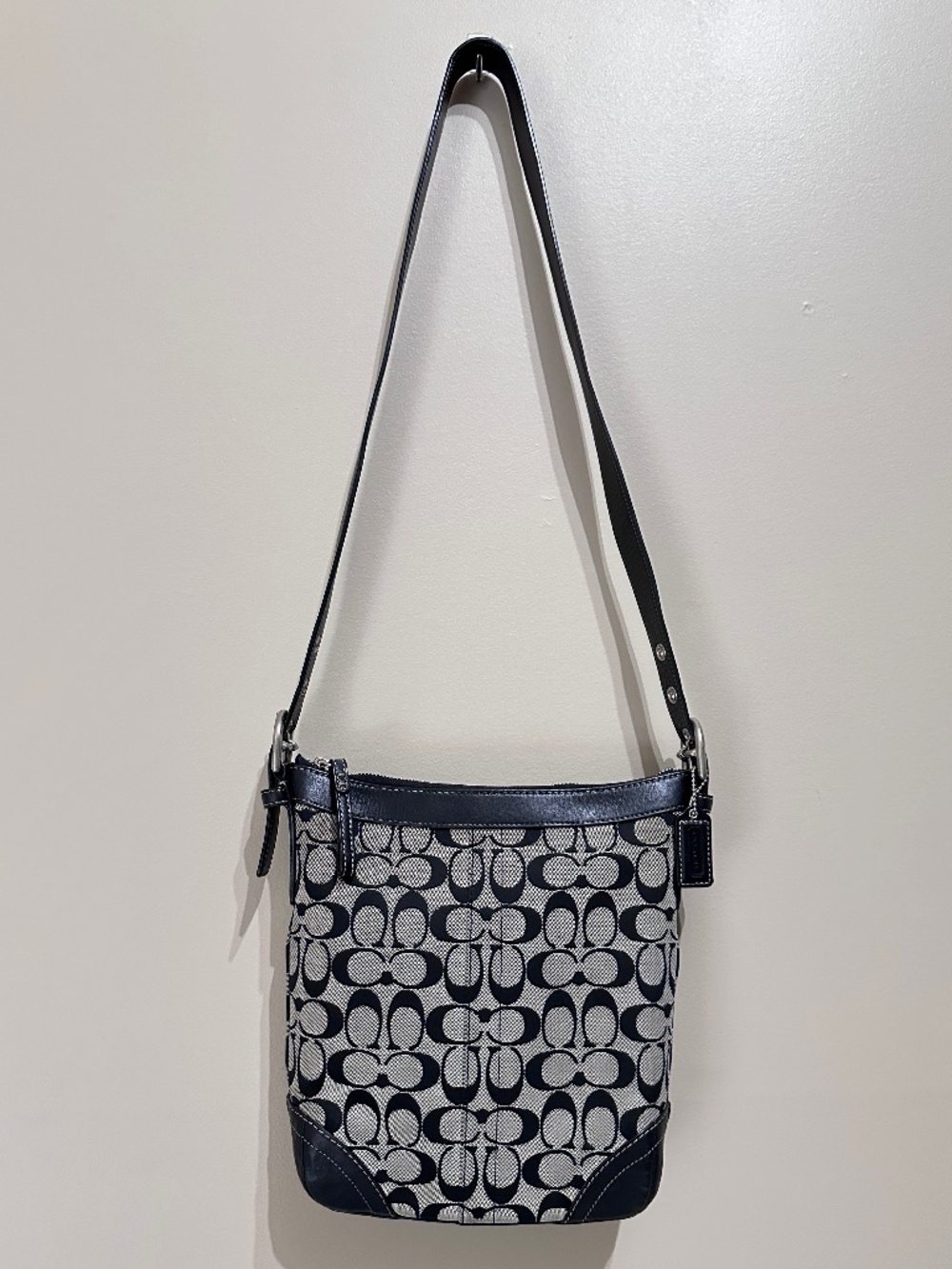 Vintage Coach Monogram Crossbody Bag Signature Logo Black and Gray Purse Y2K